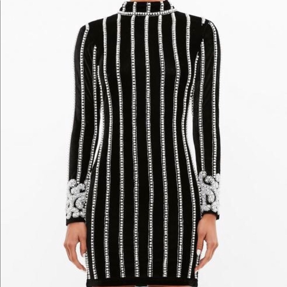 Black Pearl Embellished Velvet Mini Dress